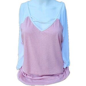 Flirtitude Active Criss Cross Pink & White Raglan Sleeve Athleisure Top Sz XL